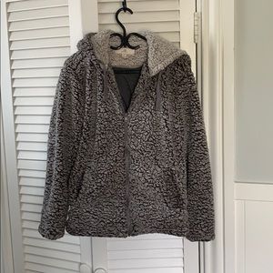 Brown/ grey Sherpa zip up hoodie